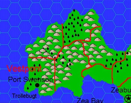 Clan Domain of Vestpont, 8 miles per hex by Jacob Skytte, February 2000