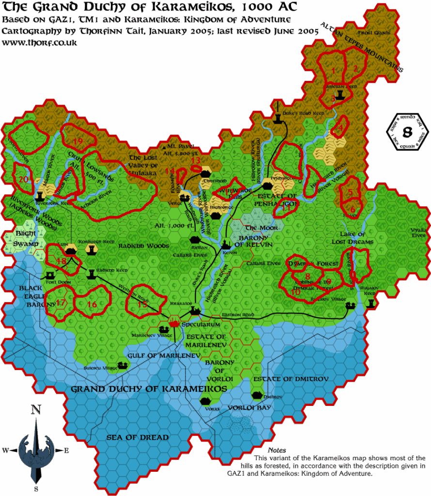Tribes of Karameikos, 8 miles per hex by Giampaolo Agosta, October 2009