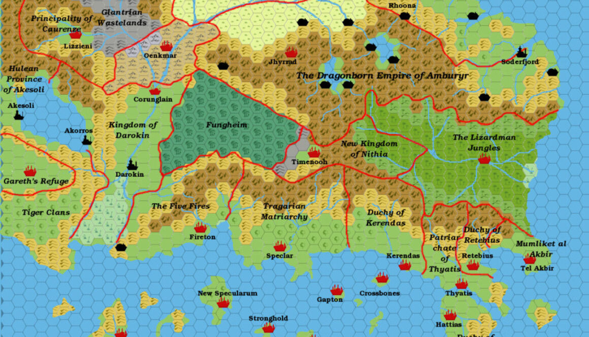 The Known World 2000 AC, 24 miles per hex by Giampaolo Agosta, February 2015
