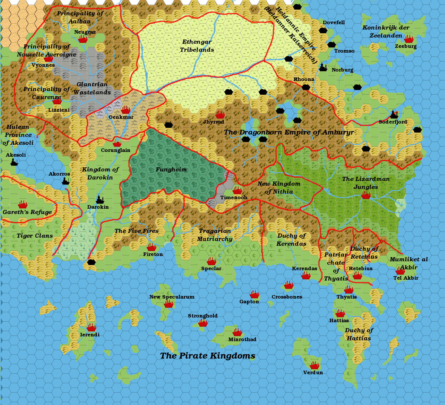 The Known World 2000 AC, 24 miles per hex by Giampaolo Agosta, February 2015