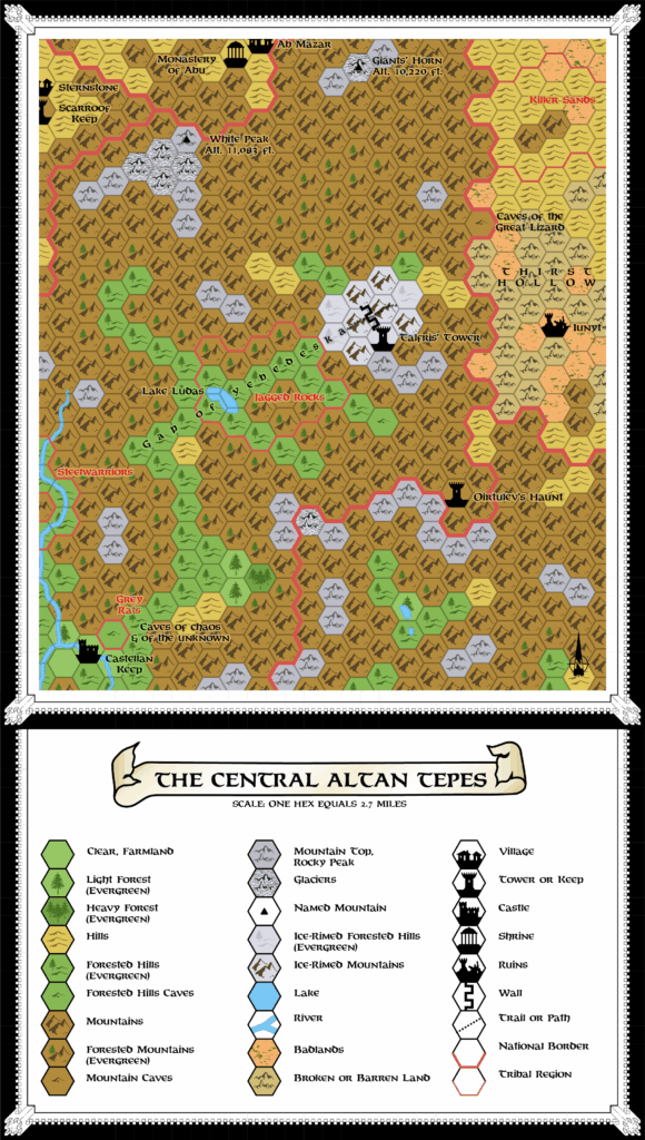 The Central Altan Tepes, 2.7 miles per hex by Shawn Stanley, revised by Thorfinn Tait, May 2025
