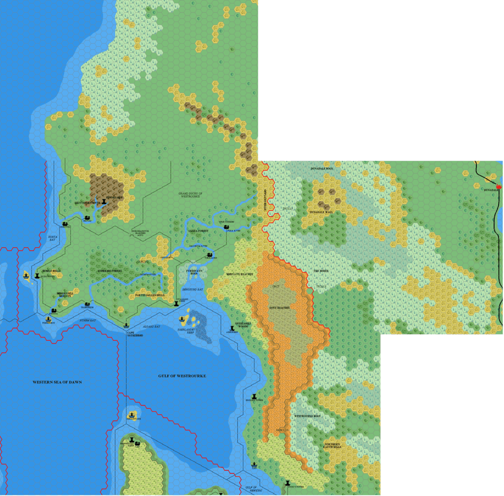 Central Isle of Dawn, 8 miles per hex by Mark Howard, January 2005