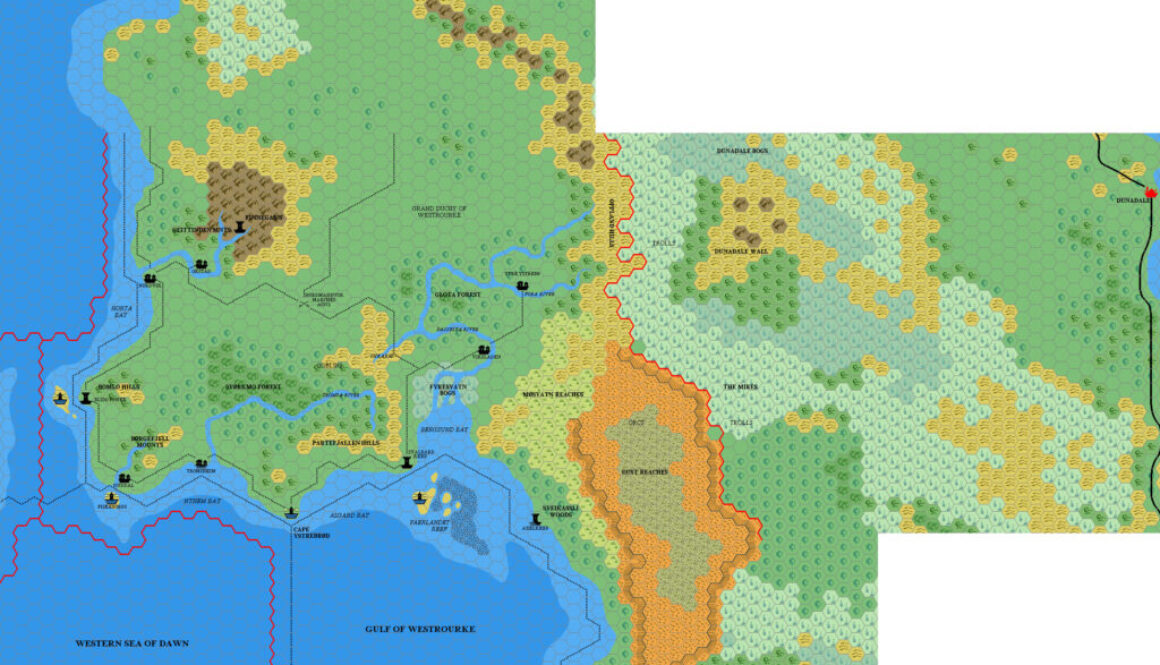 Central Isle of Dawn, 8 miles per hex by Mark Howard, January 2005