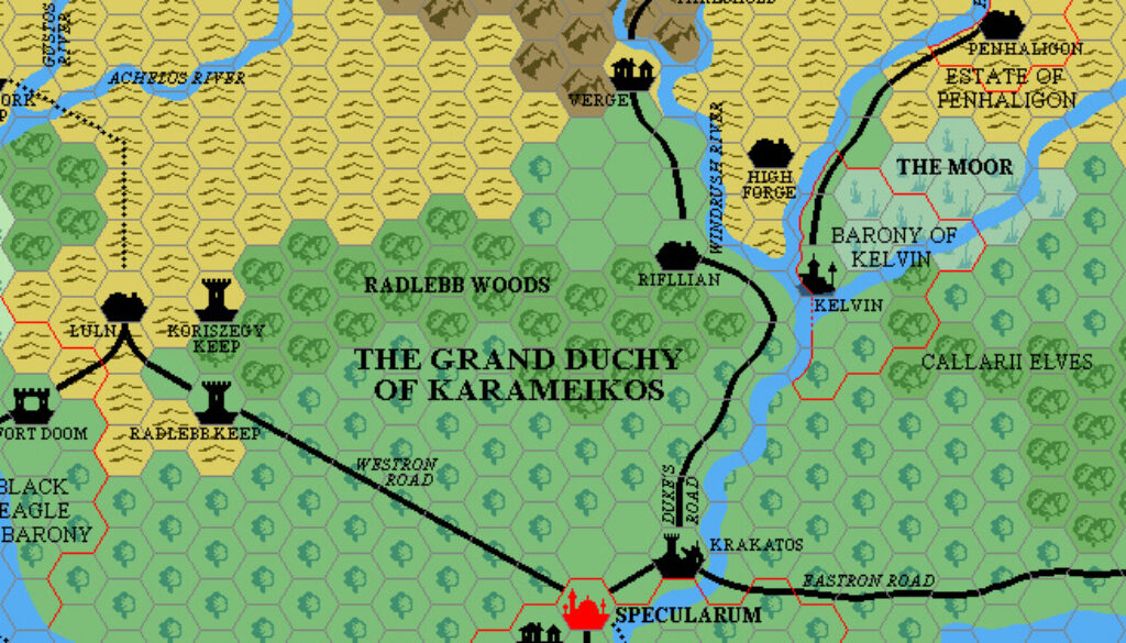 The Grand Duchy of Karameikos, 8 miles per hex v1 by Mark Howard, January 2005