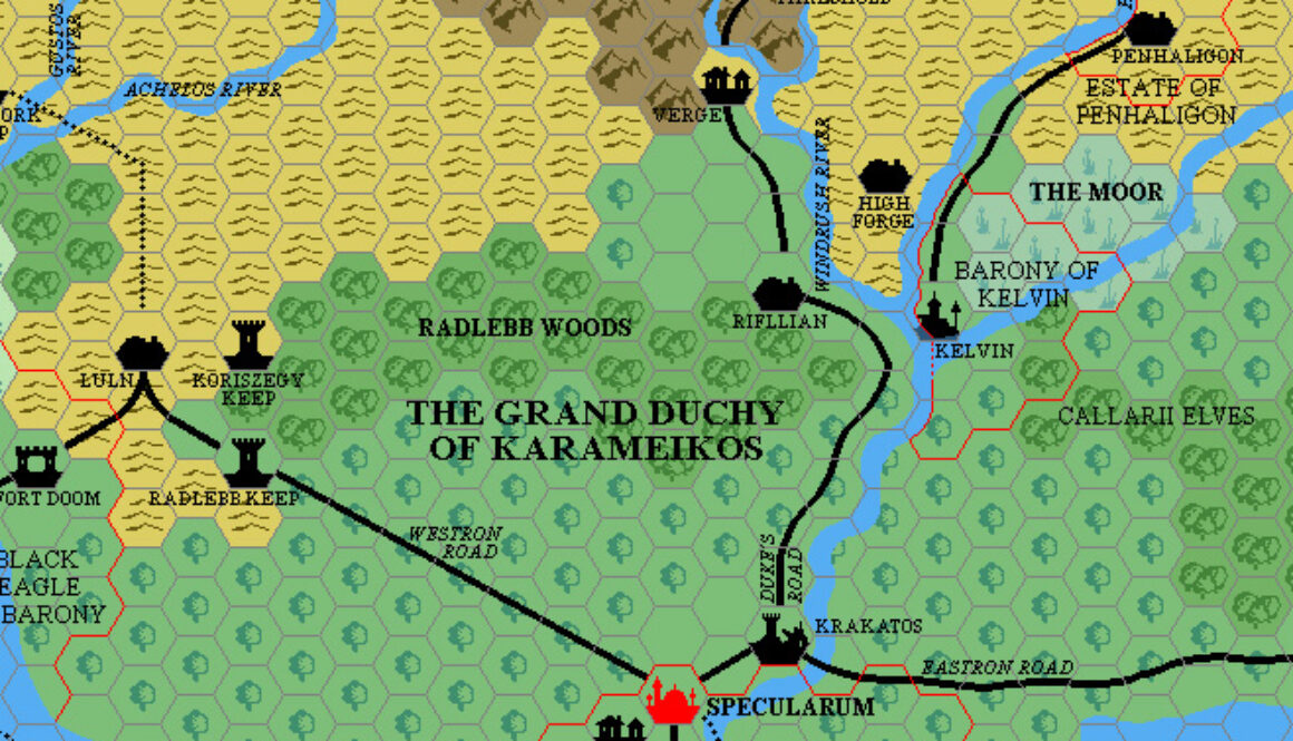 The Grand Duchy of Karameikos, 8 miles per hex v1 by Mark Howard, January 2005