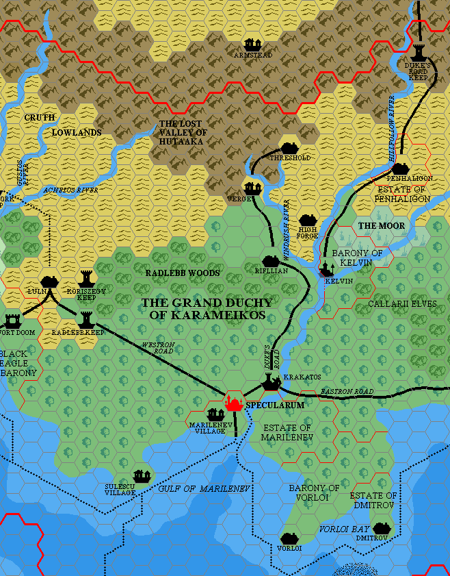 The Grand Duchy of Karameikos, 8 miles per hex v1 by Mark Howard, January 2005