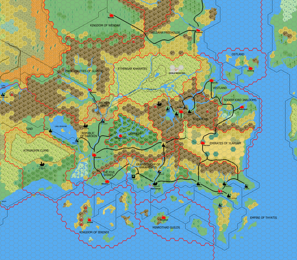 The Known World, 24 miles per hex (earlier version) by Mark Howard, March 2005