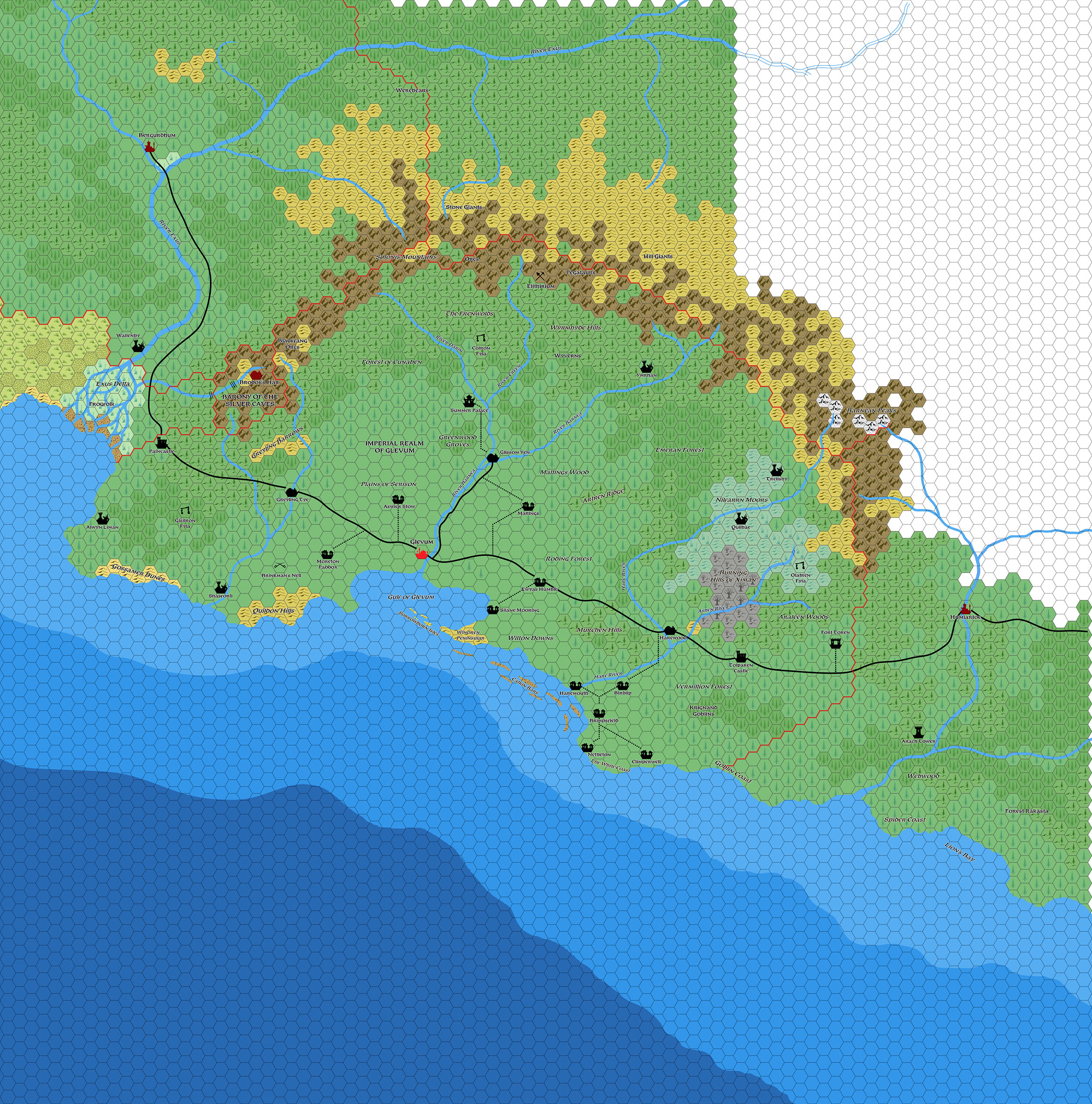 The Imperial Realm of Glevum, 8 miles per hex by Mark Howard, August 2021