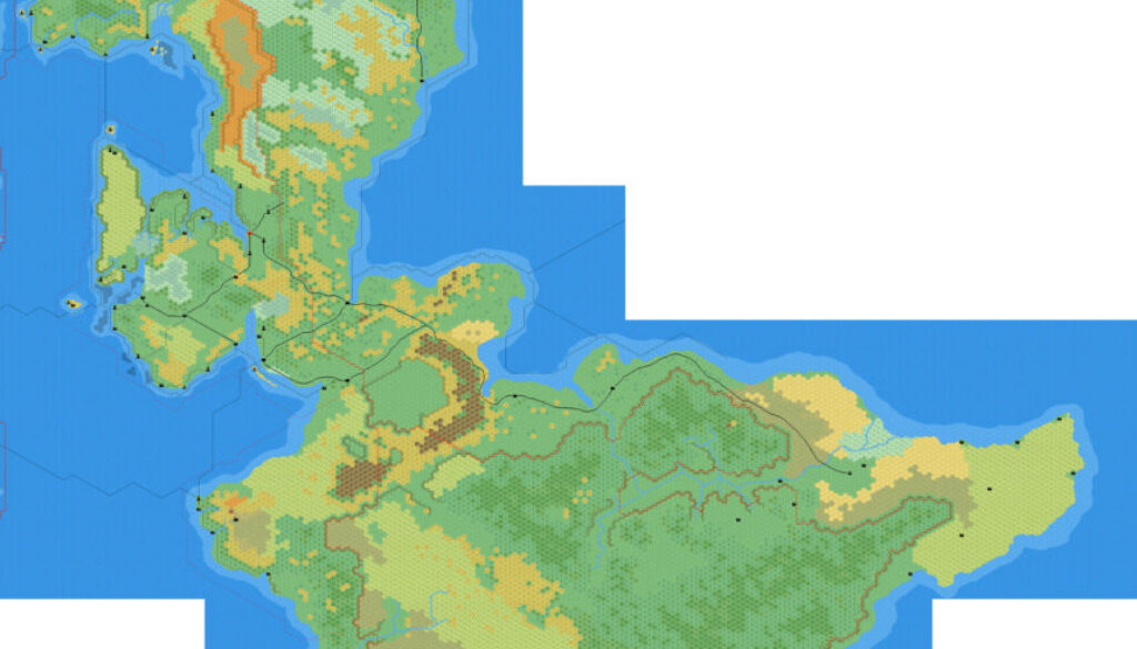 The Isle of Dawn, 8 miles per hex by Mark Howard, April 2006