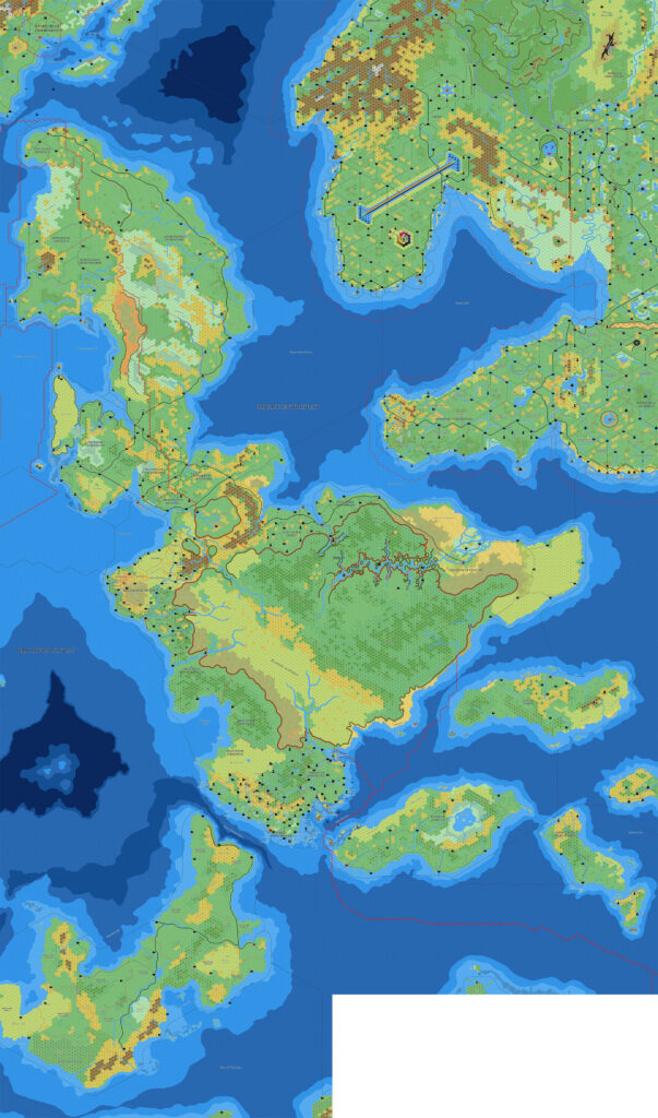 The Isle of Dawn, 8 miles per hex by Mark Howard, July 2025