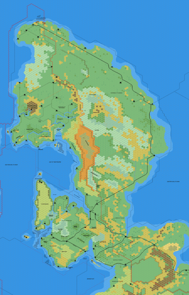 The Northern Isle of Dawn, 8 miles per hex by Mark Howard, September 2006