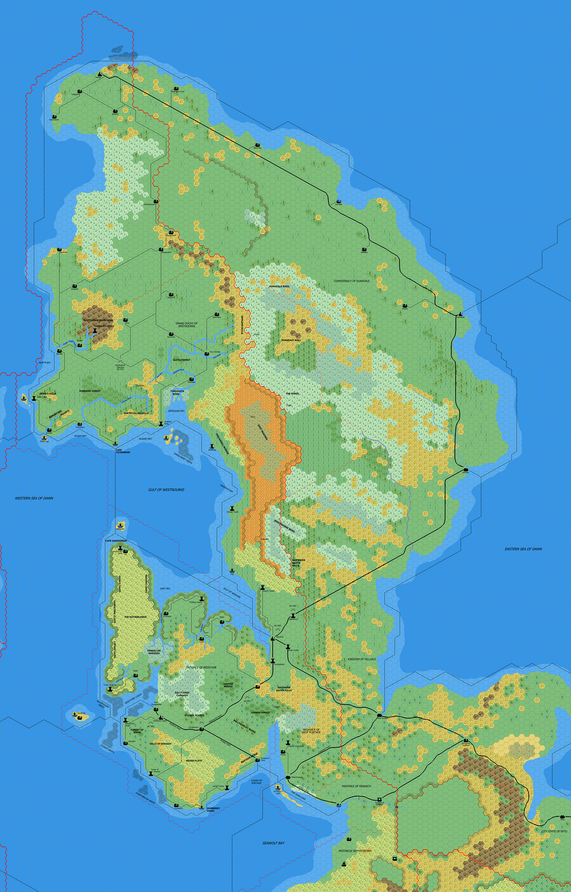 The Northern Isle of Dawn, 8 miles per hex by Mark Howard, September 2006