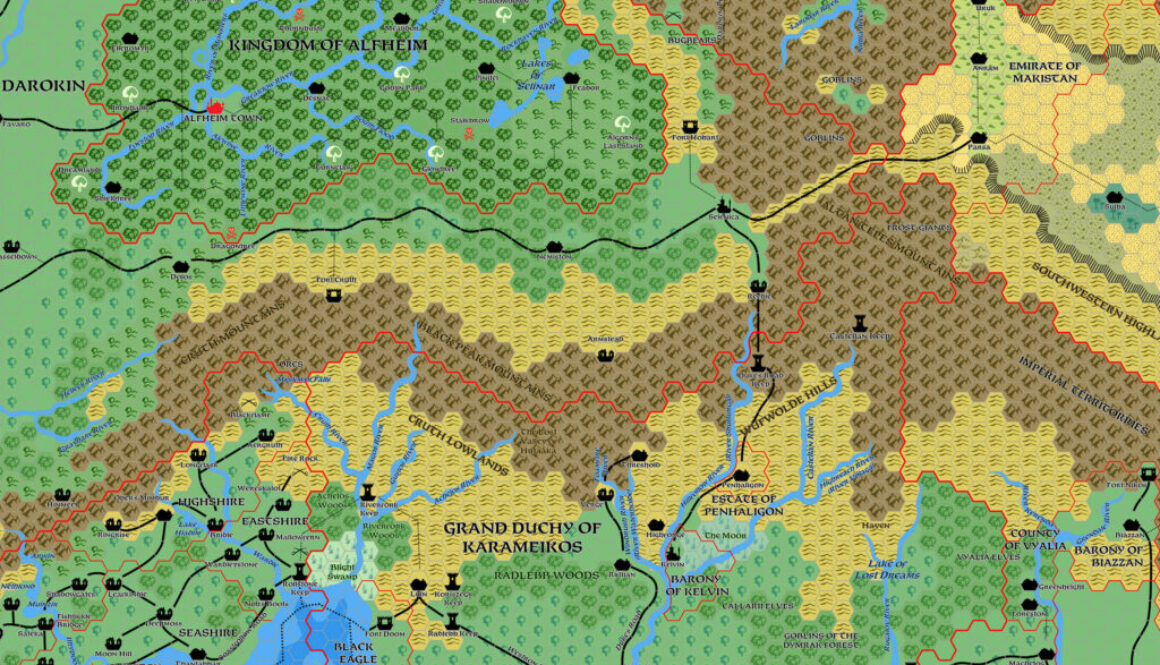 The Grand Duchy of Karameikos, 8 miles per hex v2 by Mark Howard, June 2019