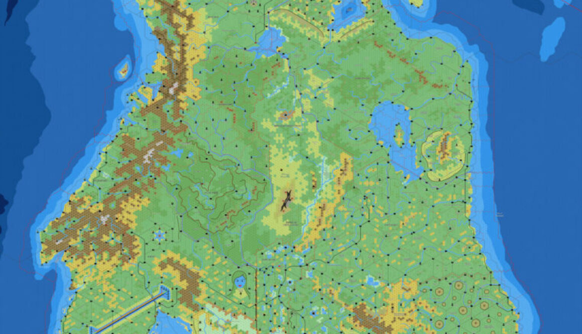 Alphatia, 8 miles per hex by Mark Howard, July 2025