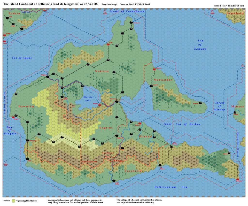 The Continent of Bellissaria, 24 miles per hex by Michele Carpita, July 2006