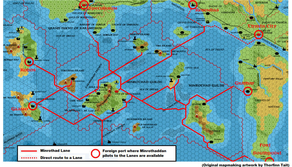 Minrothad Lanes, 8 miles per hex by Michele Carpita, June 2014