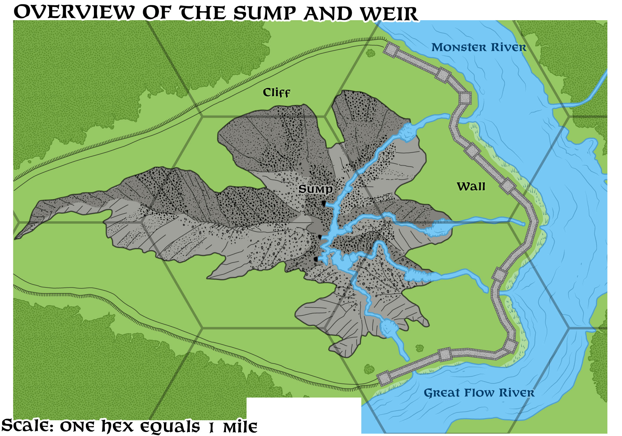 Replica of GAZ5’s Overview of the Sump and Weir, 1 mile per hex
