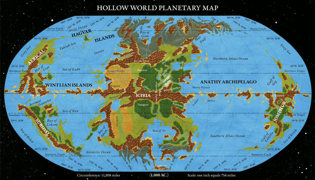Redrawn adjusted Replica Map of the Hollow World Set Hollow World Planetary Map, December 2025
