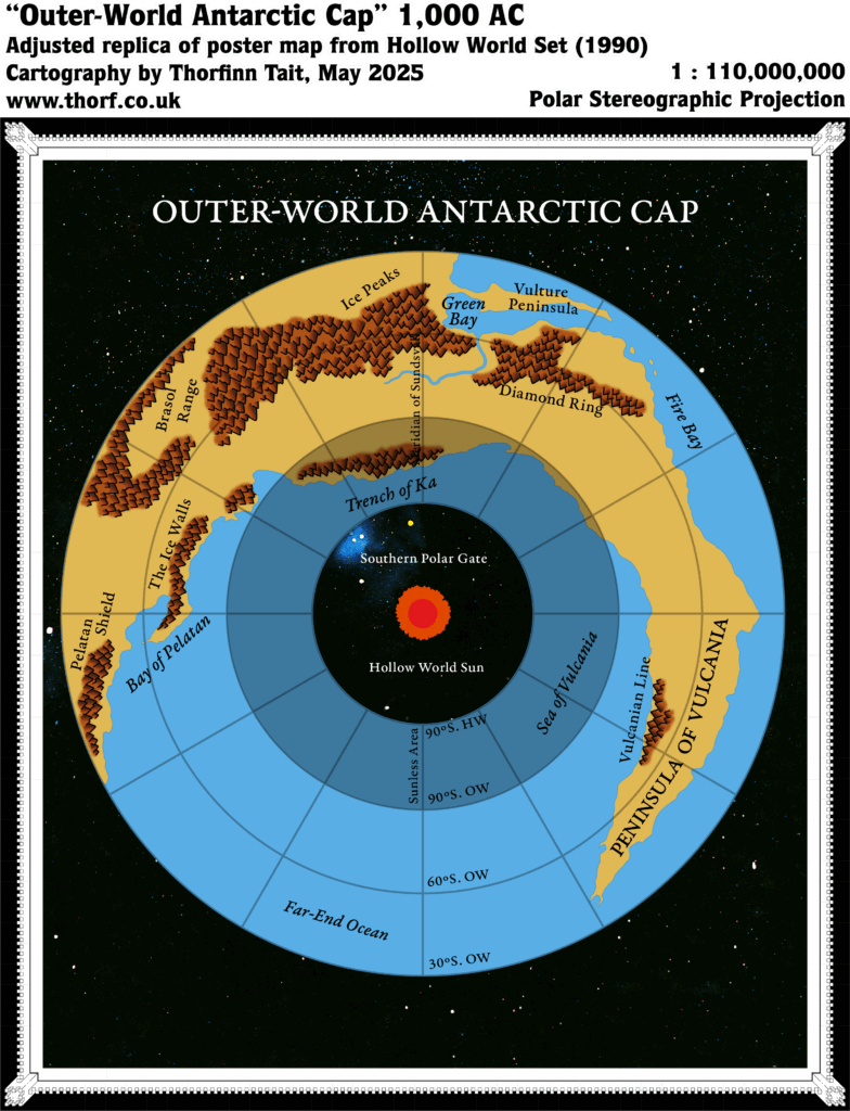 Adjusted Replica Map of the Hollow World Set Outer World Antarctic Cap, May 2025