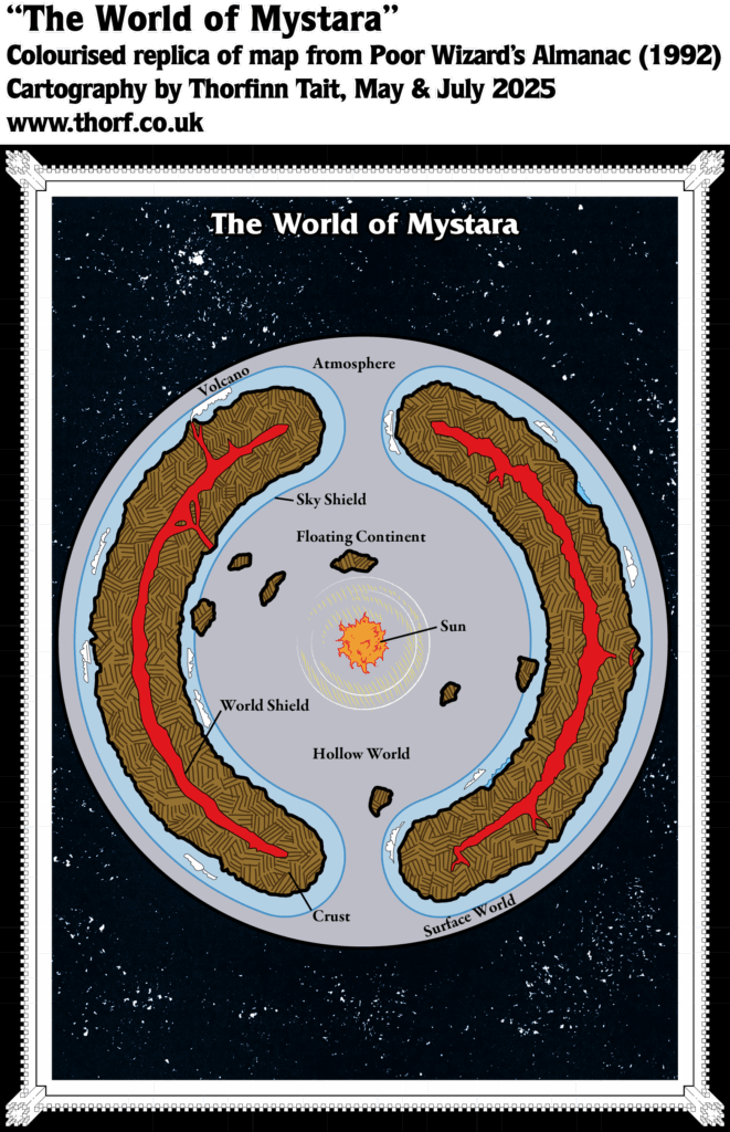 Colourised Replica Map of Poor Wizard’s Almanac Hollow World Diagram, July 2025