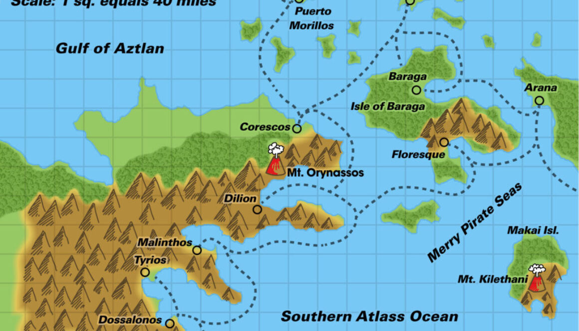 Colourised Replica Map of Poor Wizard’s Almanac map of the Traldar Kingdoms, December 2025