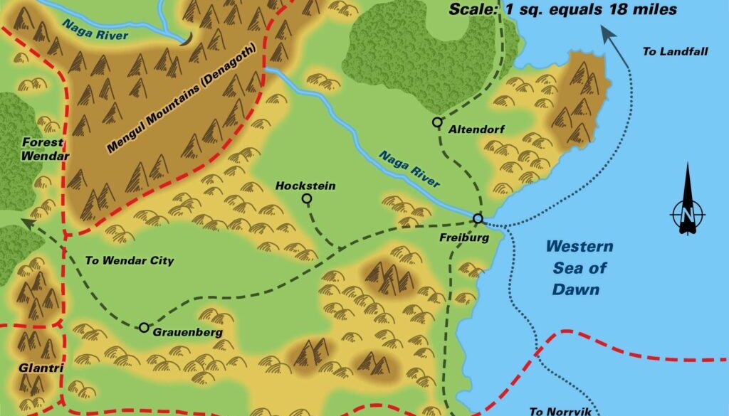 Colourised Replica Map of Poor Wizard’s Almanac II map of the Heldannic Territories, September 2025