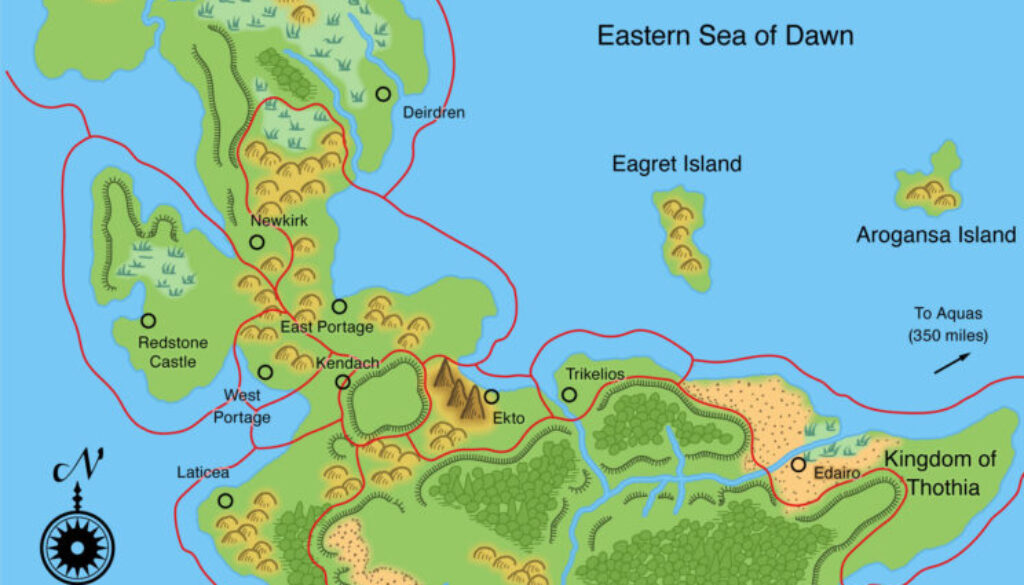 Colourised Replica Map of Poor Wizard’s Almanac III map of the Isle of Dawn, October 2025