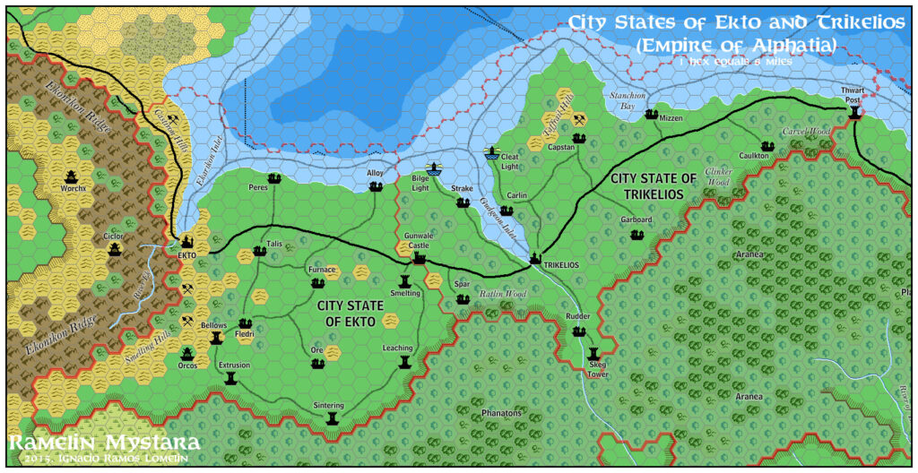 City States of Ekto and Trikelios, 8 miles per hex by Jose Ignacio Ramos Lomelin, November 2015