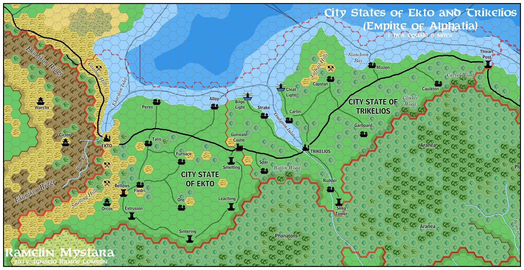 City States of Ekto and Trikelios, 8 miles per hex by Jose Ignacio Ramos Lomelin, November 2015