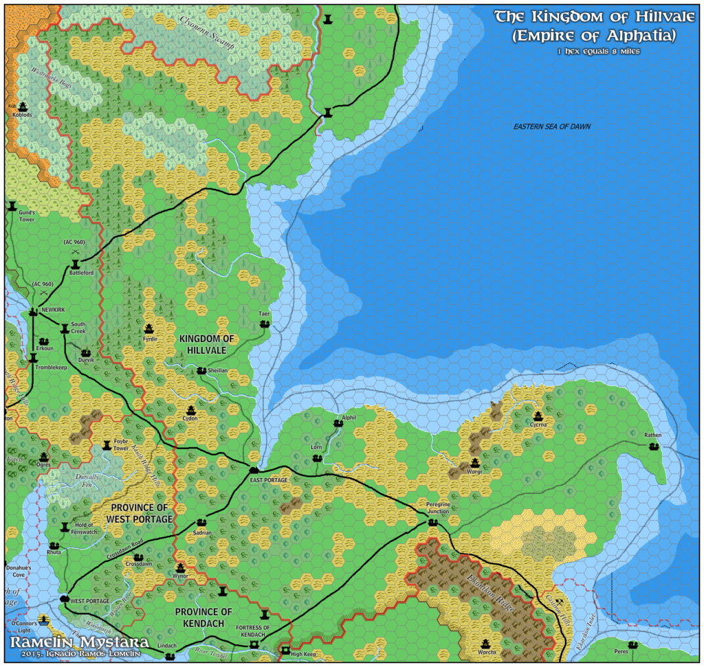 Kingdom of Hillvale, 8 miles per hex by Jose Ignacio Ramos Lomelin, c. December 2015