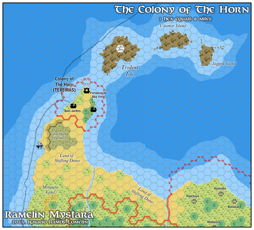 The Colony of the Horn, 8 miles per hex by Jose Ignacio Ramos Lomelin, February 2016