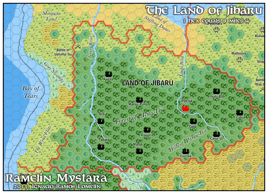 The Land of Jibarú, 8 miles per hex by Jose Ignacio Ramos Lomelin, February 2016