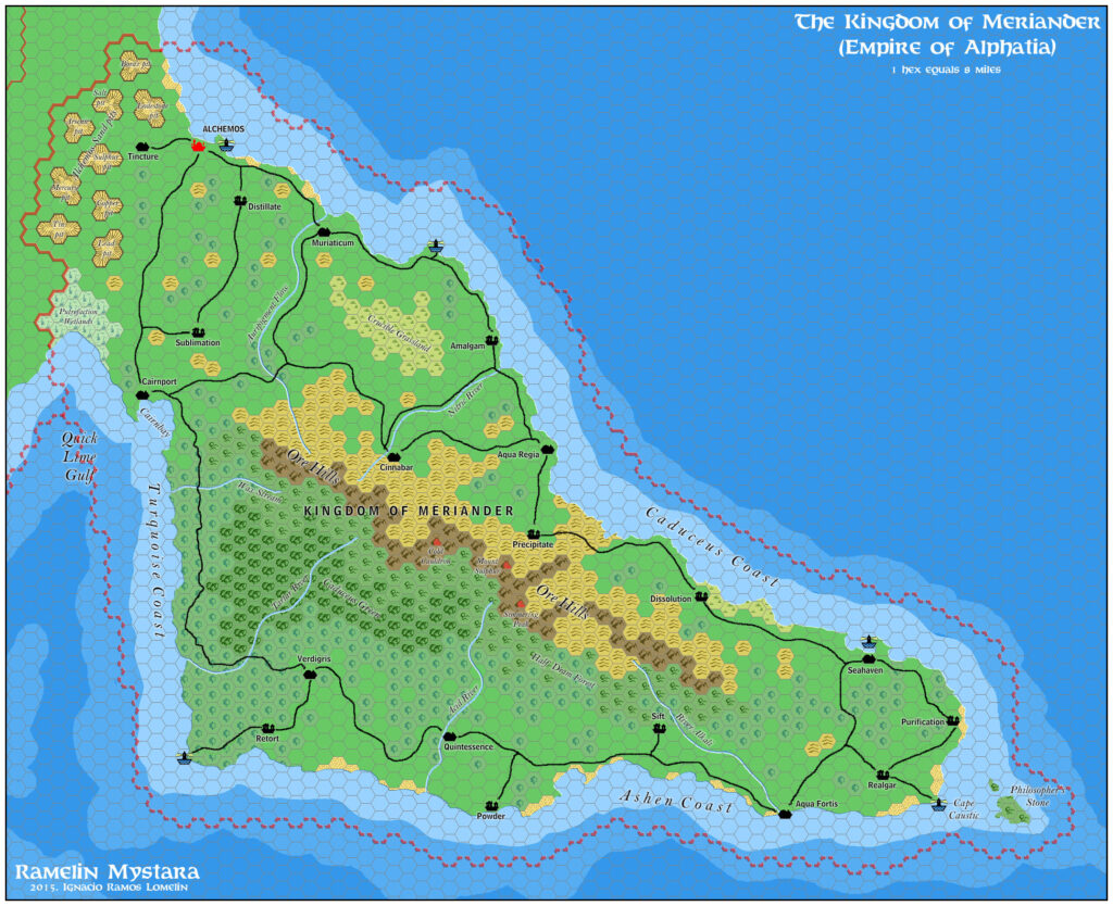 Kingdom of Meriander, 8 miles per hex by Jose Ignacio Ramos Lomelin, November 2015