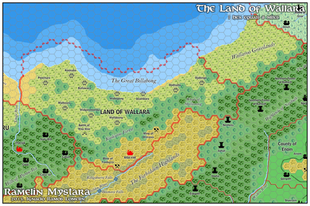 The Land of Wallara, 8 miles per hex by Jose Ignacio Ramos Lomelin, February 2016