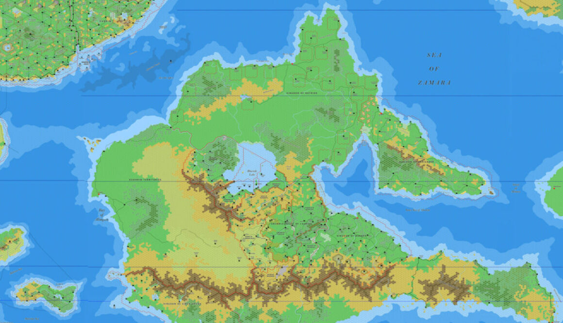 The Island of Bellissaria, 8 miles per hex by Jose Ignacio Ramos Lomelin, January 2017 (version 1)