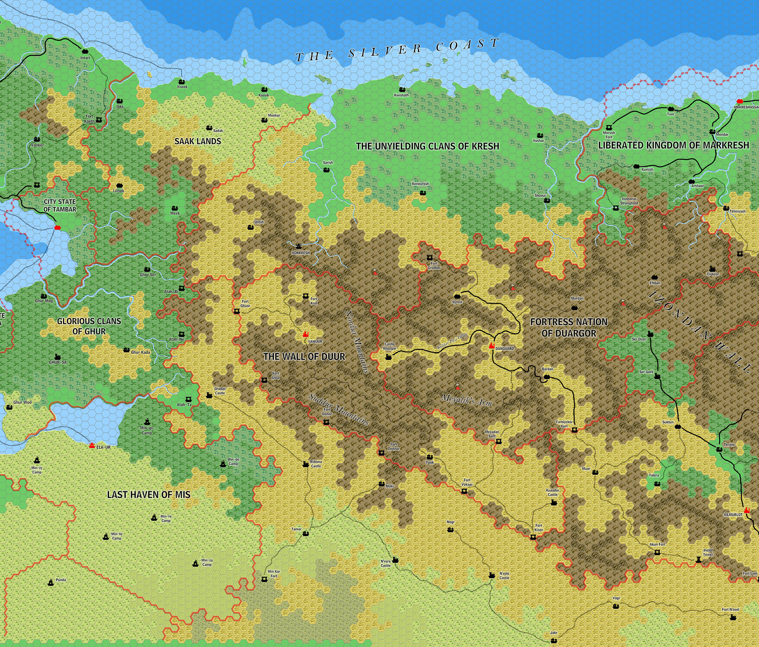 The Silver Coast: Duargor, Duur and Kresh, 8 miles per hex by Jose Ignacio Ramos Lomelin, May 2017
