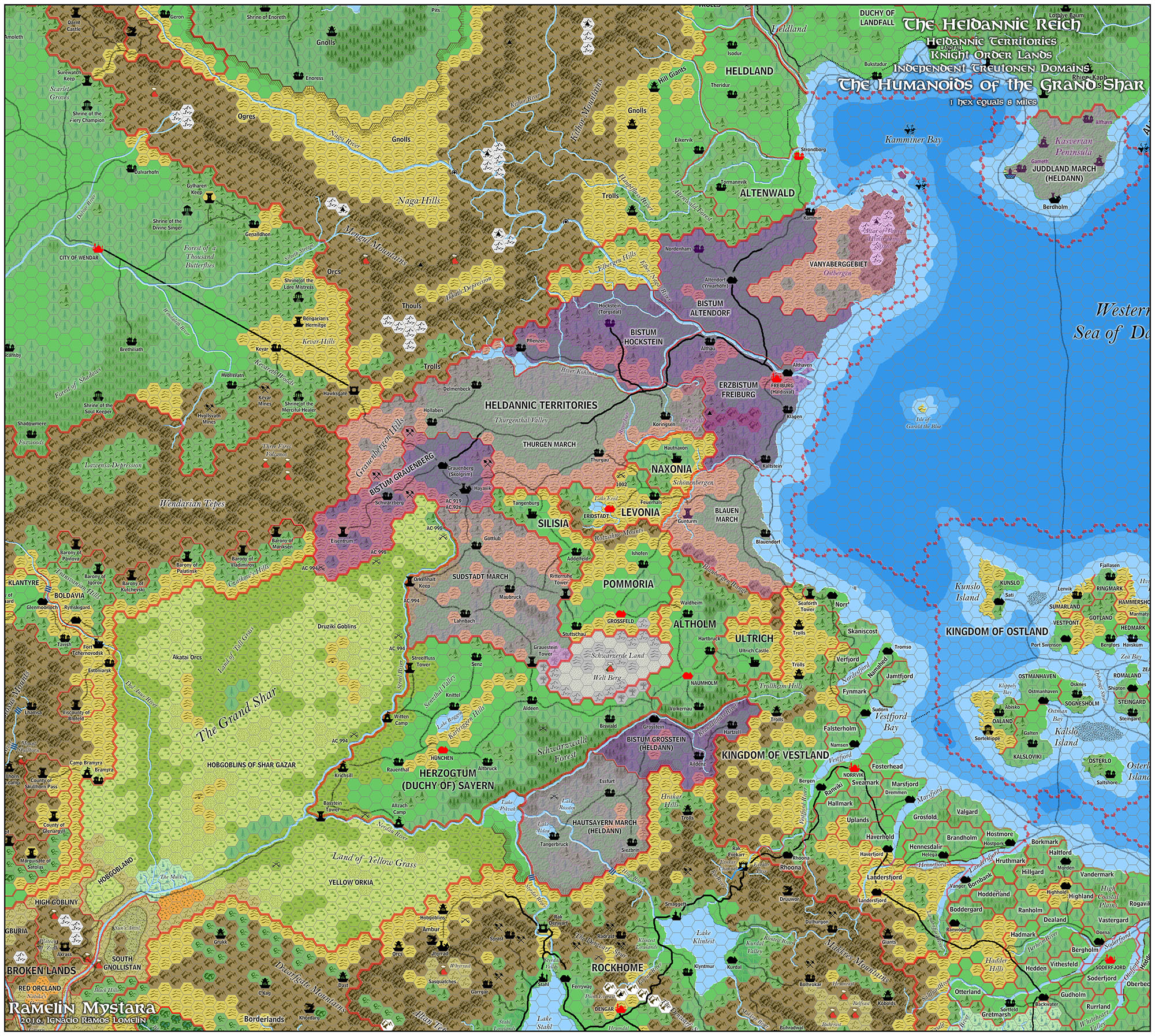 The Heldannic Reich, 8 miles per hex by Jose Ignacio Ramos Lomelin, June 2016 (version 3)