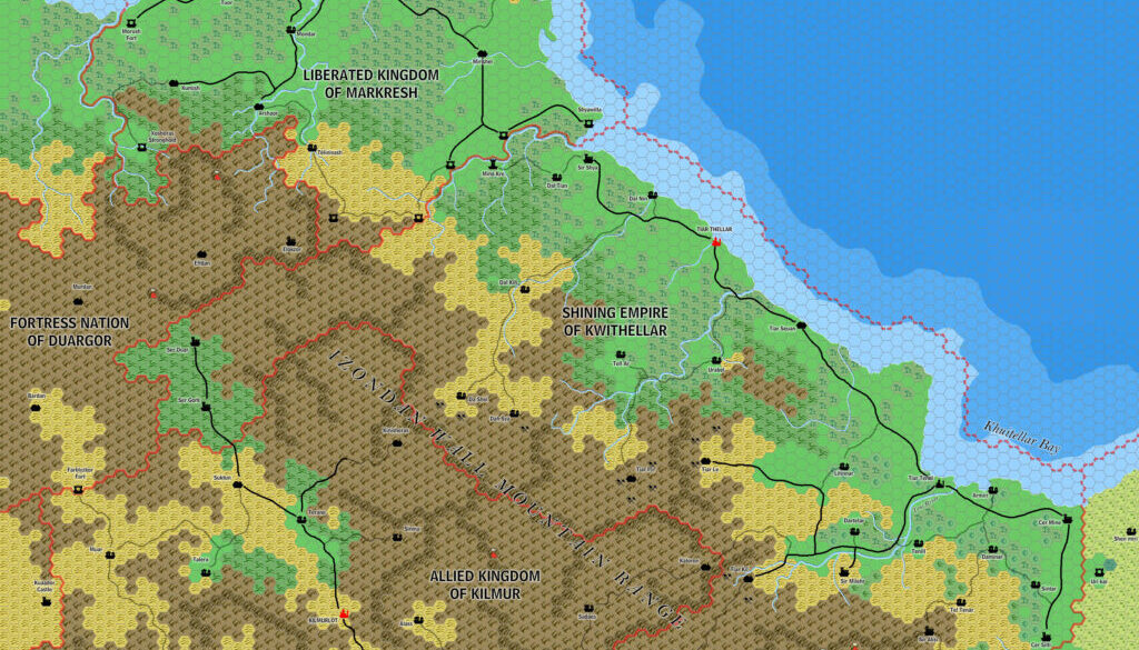The Silver Coast: Kwythellar, Markresh and Kilmur, 8 miles per hex by Jose Ignacio Ramos Lomelin, May 2017
