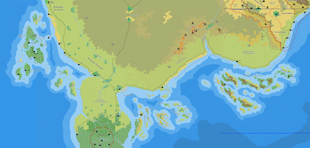 The Serpent Peninsula with Islands, 8 miles per hex by Jose Ignacio Ramos Lomelin, May 2017