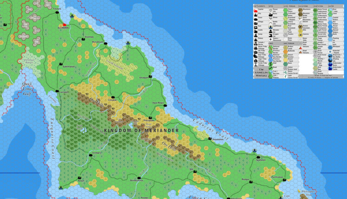 The Kingdom of Meriander, 8 miles per hex by Jose Ignacio Ramos Lomelin, July 2017 (version 2)