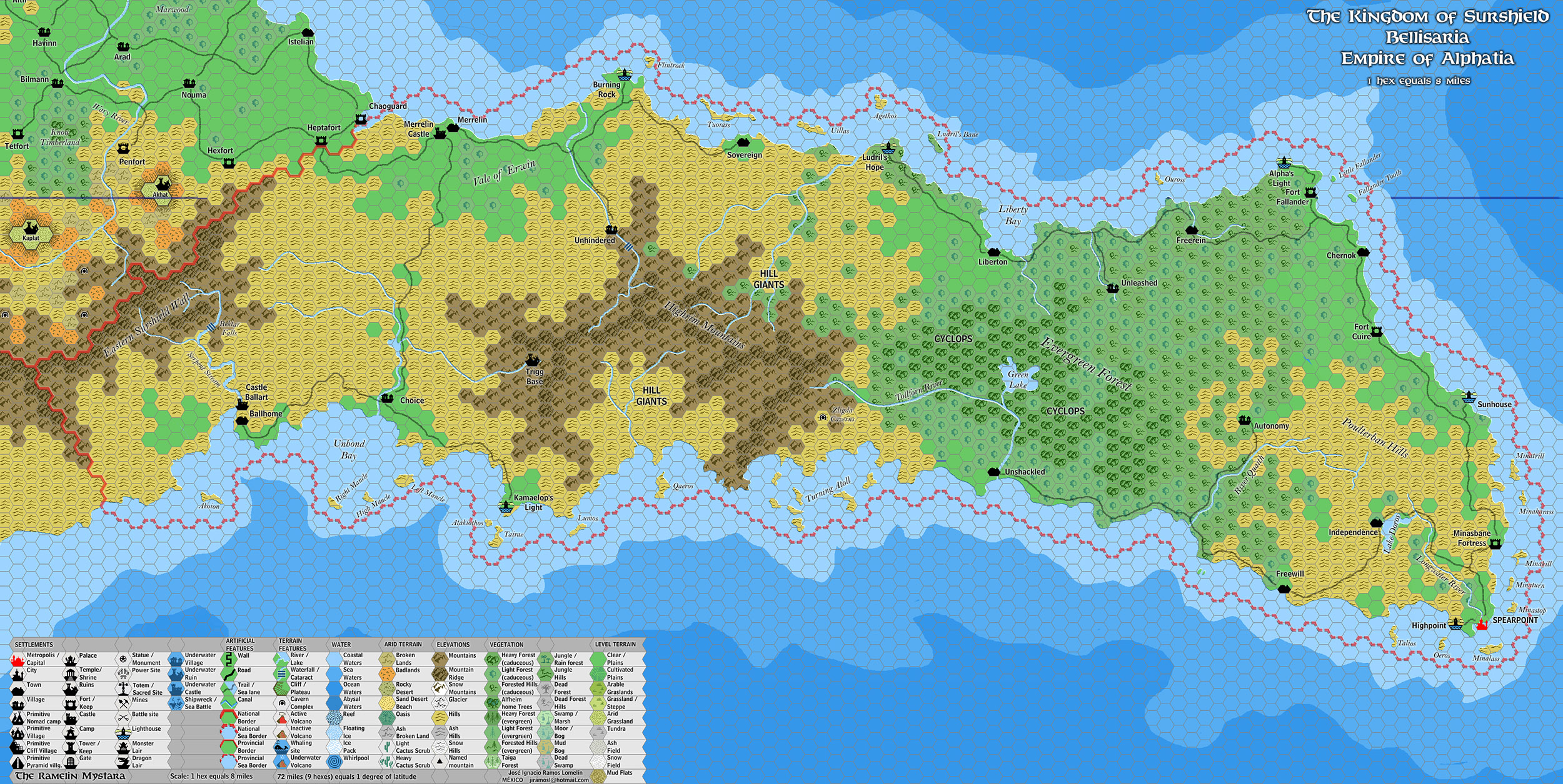 The Kingdom of Surshield, 8 miles per hex by Jose Ignacio Ramos Lomelin, July 2017