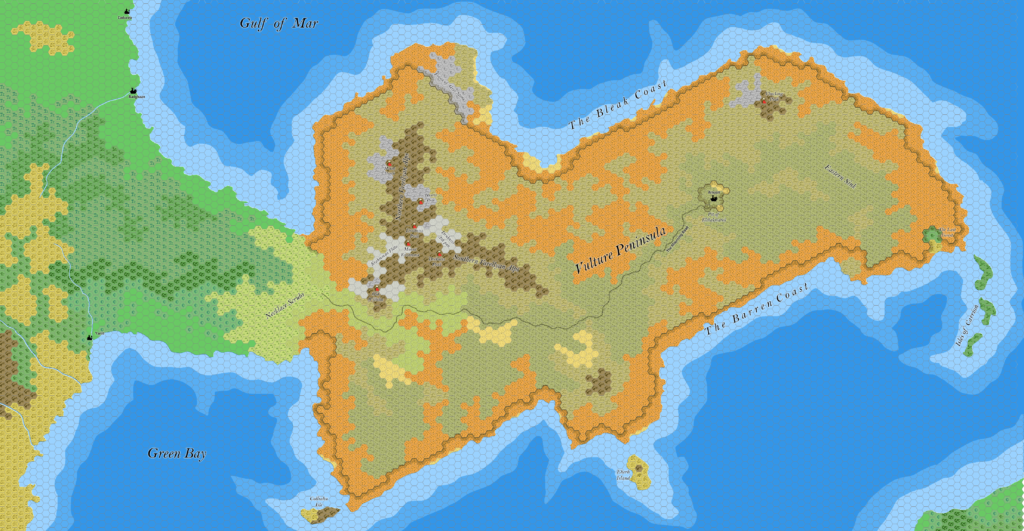 The Vulture Peninsula, 8 miles per hex by Jose Ignacio Ramos Lomelin, July 2017 (version 2)