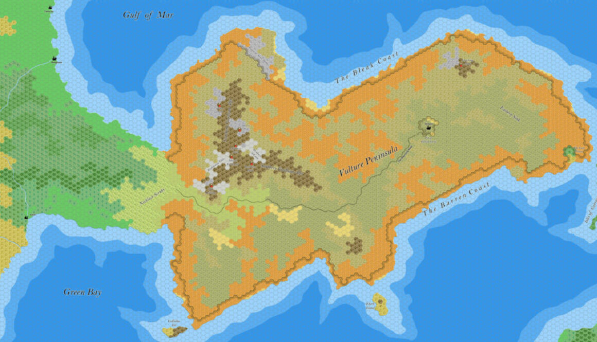 The Vulture Peninsula, 8 miles per hex by Jose Ignacio Ramos Lomelin, July 2017 (version 2)