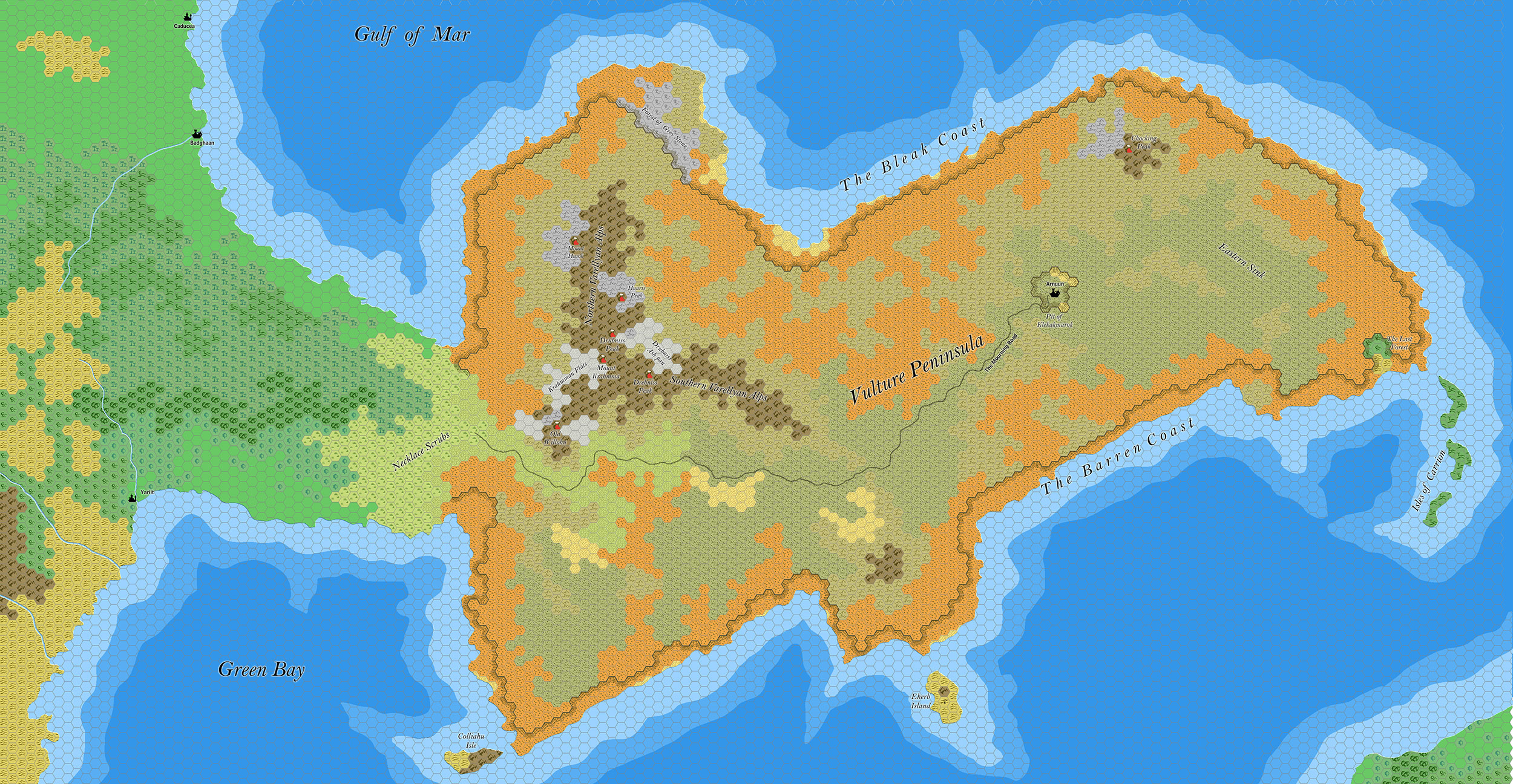 The Vulture Peninsula, 8 miles per hex by Jose Ignacio Ramos Lomelin, July 2017 (version 2)