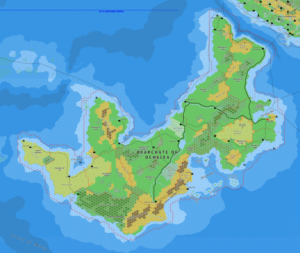 The Exarchate of Ochalea, 8 miles per hex by Jose Ignacio Ramos Lomelin, November 2017 (version 2)