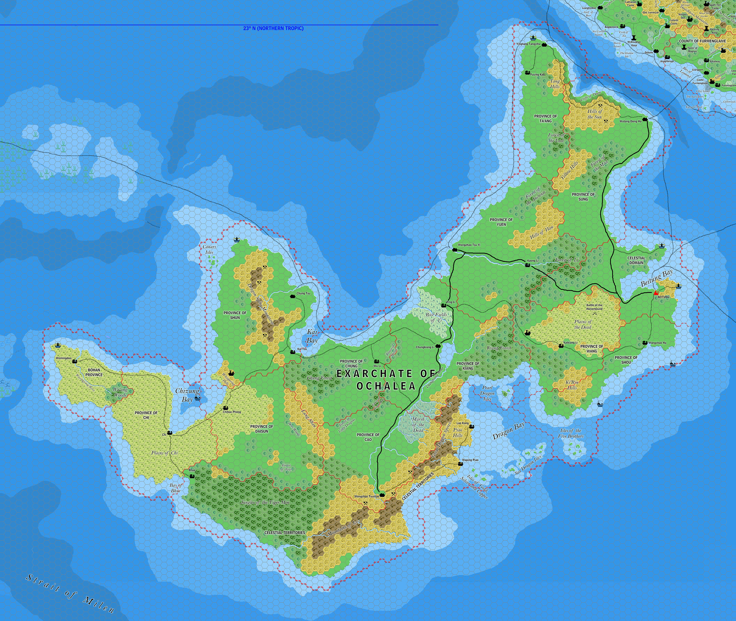 The Exarchate of Ochalea, 8 miles per hex by Jose Ignacio Ramos Lomelin, November 2017 (version 2)