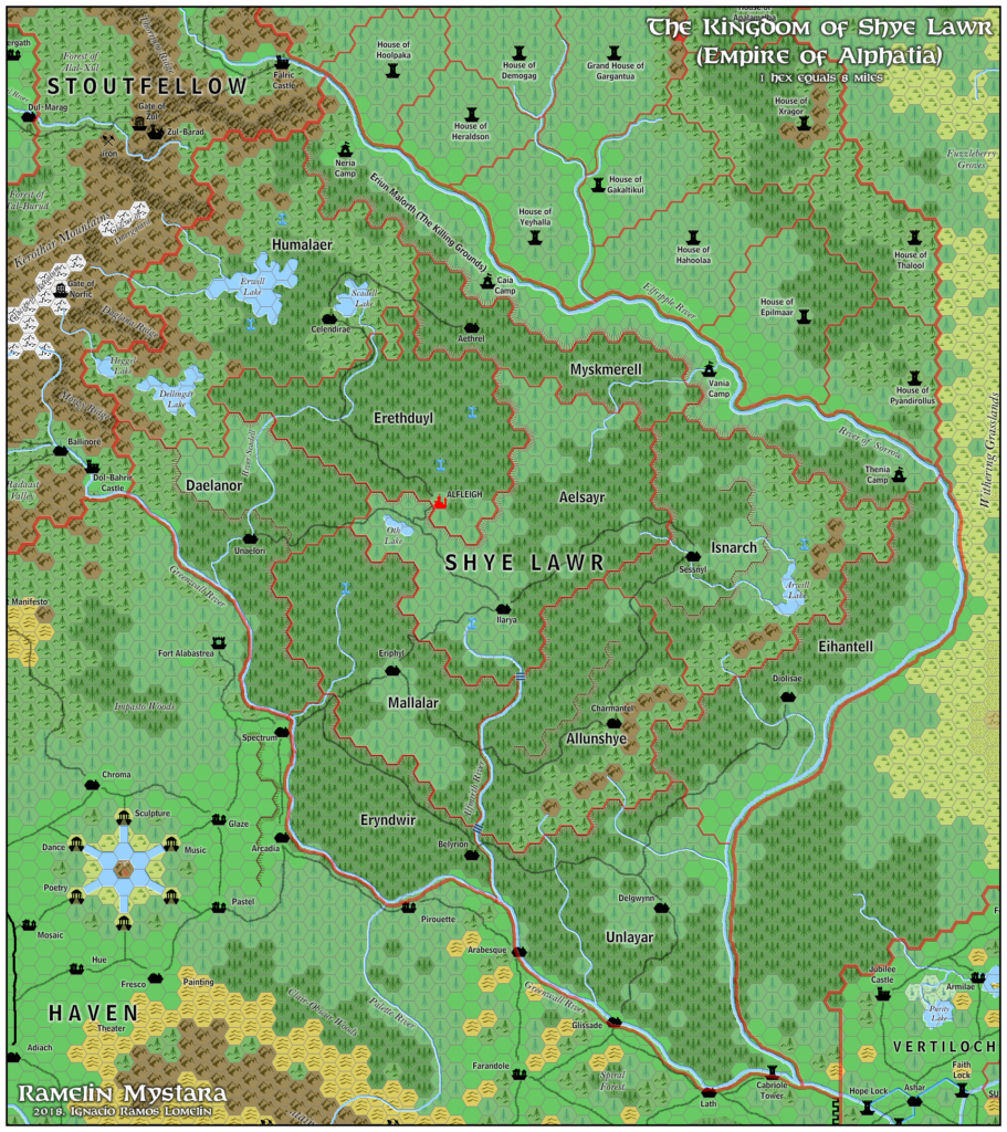 The Kingdom of Shiye-Lawr, 8 miles per hex by Jose Ignacio Ramos Lomelin, March 2018
