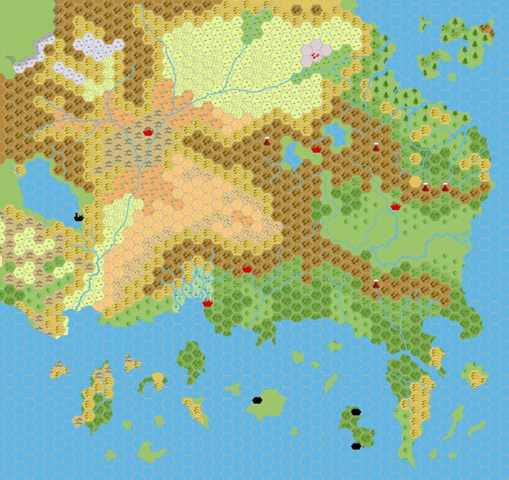 Known World 1000 BC, 24 miles per hex, by John Calvin, September 2008