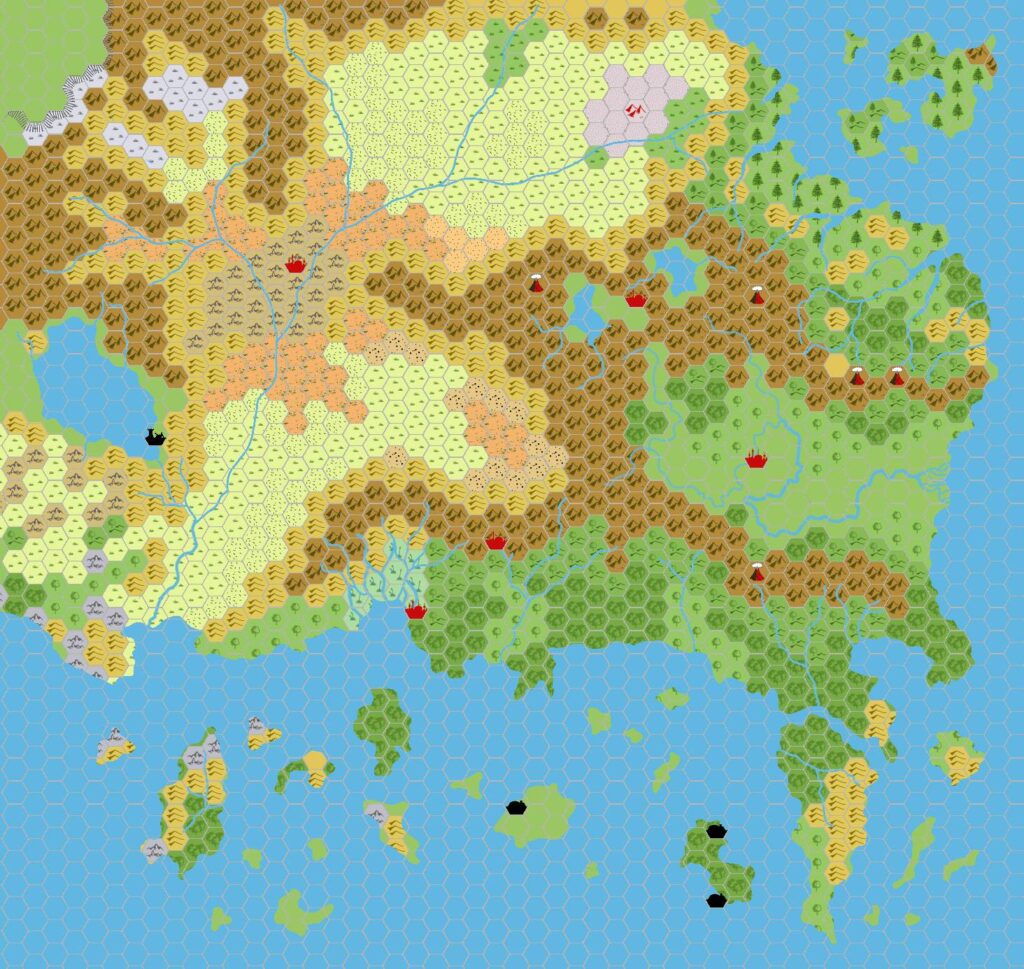 Known World 1000 BC, 24 miles per hex, by John Calvin, September 2008 (version 2)