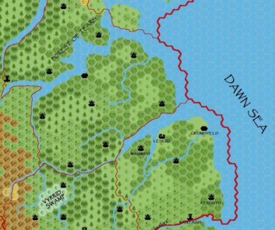 Shimmering Lands Southeast 2300 BC, 8 miles per hex, by John Calvin, March 2009